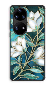 Blue stained glass flowers