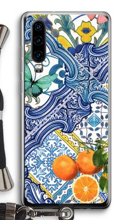 Blue tiles and oranges