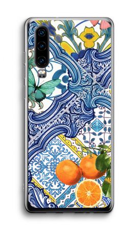 Blue tiles and oranges