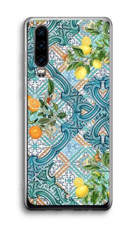 Blue tiles, lemons and oranges