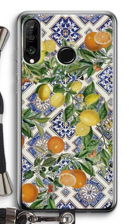 Blue tiles, lemons and oranges