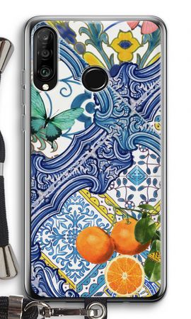 Blue tiles and oranges