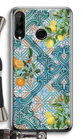 Blue tiles, lemons and oranges