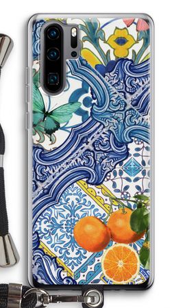 Blue tiles and oranges