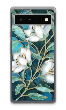 Blauwe glas-in-lood bloemen