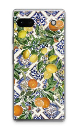 Blue tiles, lemons and oranges