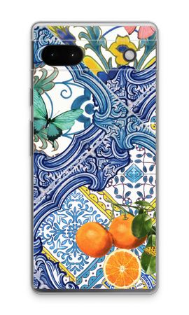 Blue tiles and oranges