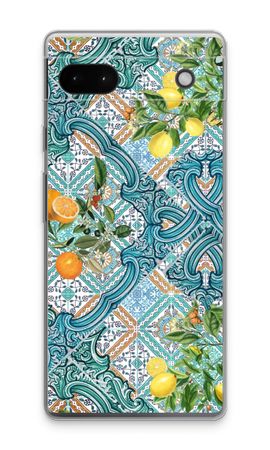 Blue tiles, lemons and oranges