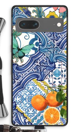 Blue tiles and oranges