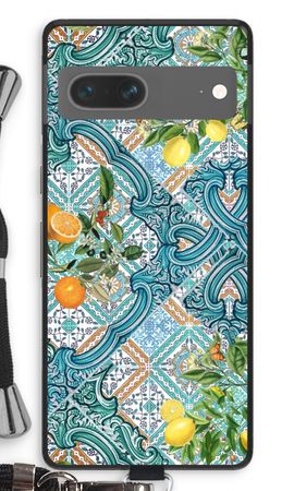 Blue tiles, lemons and oranges