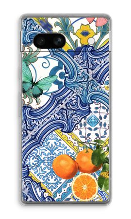 Blue tiles and oranges