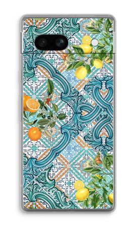 Blue tiles, lemons and oranges