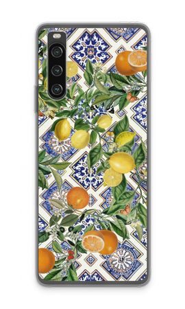 Blue tiles, lemons and oranges