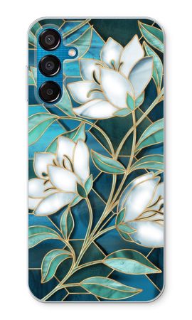 Blue stained glass flowers