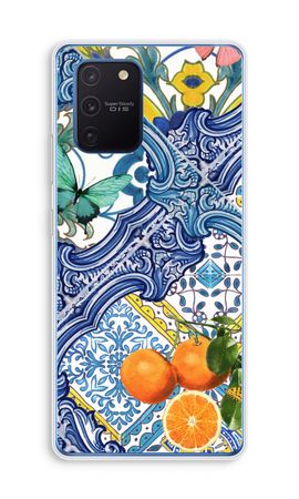 Blue tiles and oranges