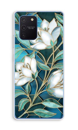 Blue stained glass flowers