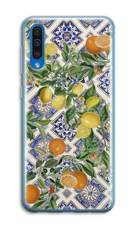 Blue tiles, lemons and oranges