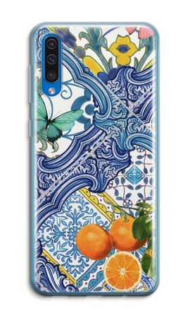 Blue tiles and oranges