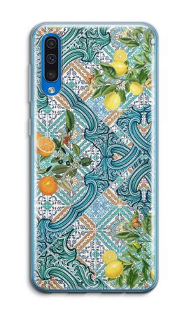 Blue tiles, lemons and oranges