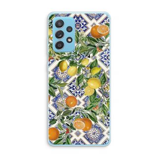 Blue tiles, lemons and oranges