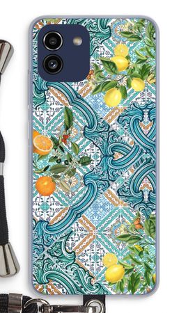 Blue tiles, lemons and oranges