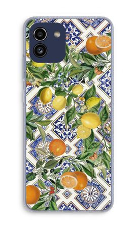 Blue tiles, lemons and oranges