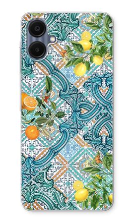 Blue tiles, lemons and oranges