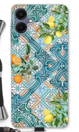 Blue tiles, lemons and oranges