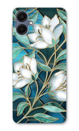 Blue stained glass flowers