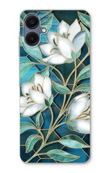 Flores azules de vidriera