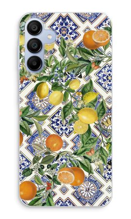 Blue tiles, lemons and oranges
