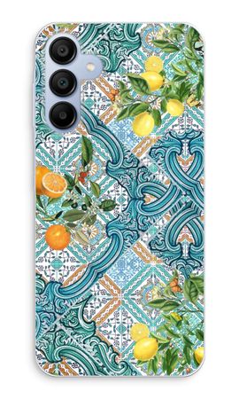 Blue tiles, lemons and oranges