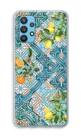 Blue tiles, lemons and oranges