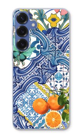 Blue tiles and oranges