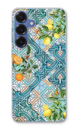 Blue tiles, lemons and oranges