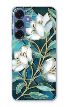 Fleurs en vitrail bleu