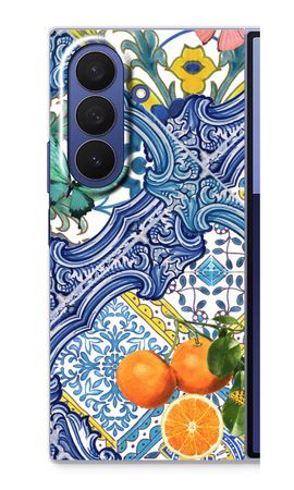 Blue tiles and oranges