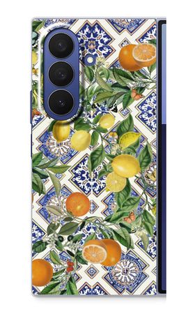 Blue tiles, lemons and oranges