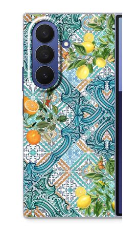 Blue tiles, lemons and oranges