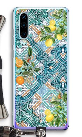 Blue tiles, lemons and oranges