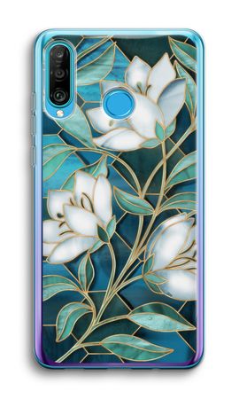 Blauwe glas-in-lood bloemen