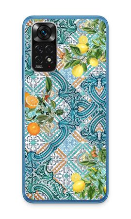 Blue tiles, lemons and oranges