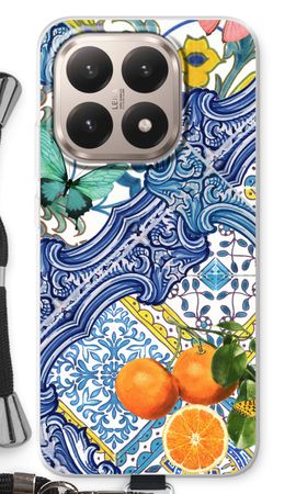 Blue tiles and oranges