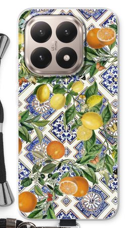 Blue tiles, lemons and oranges