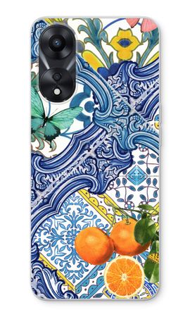 Blue tiles and oranges