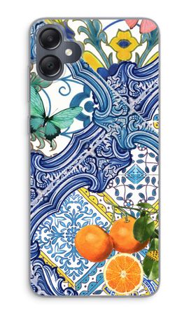 Blue tiles and oranges