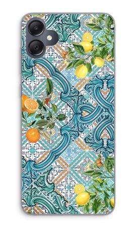 Blue tiles, lemons and oranges