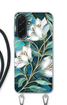 Blauwe glas-in-lood bloemen