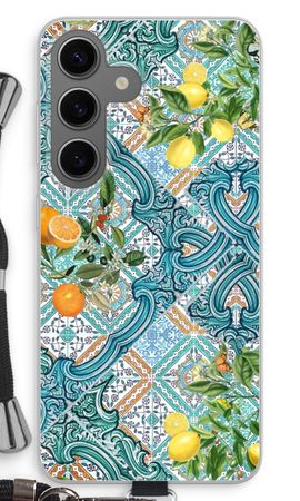 Blue tiles, lemons and oranges