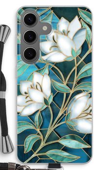 Blauwe glas-in-lood bloemen